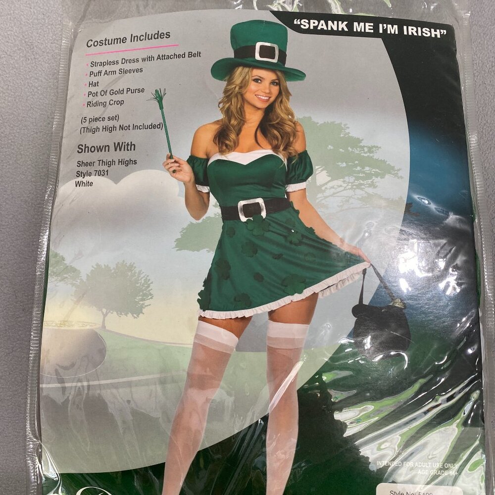 Dreamgirl “Spank Me I’m Irish” Leprechaun Costume 5 Piece Set Green St Patrick’s
